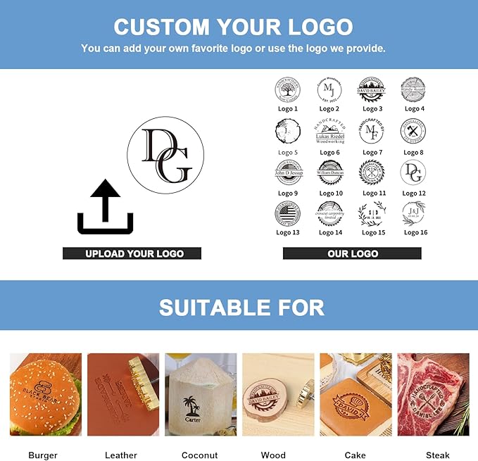 KAINSY Custom Electric Branding Iron for Wood, Wood Branding Irons Personalized Burning Letter Stamp, Mark Your Logo Stamp for Leather Food, Wedding Gifts & Handcrafted Design, Woodworking Tools(2In)