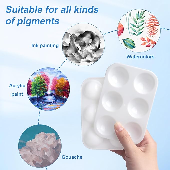 10 PCS Plastic Paint Palettes, 6 Wells Rectangular White Tray Palettes for DIY Craft and Art Painting Party Watercolor (4.72 * 3.26 inch)