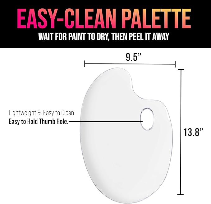 U.S. Art Supply 9.5" x 13.8" Clear Oval-Shaped Acrylic Painting Palette - Transparent Plastic Artist Paint Color Mixing Tray - Non-Stick, Easy Clean, Mix Acrylic, Oil - Student Crafts