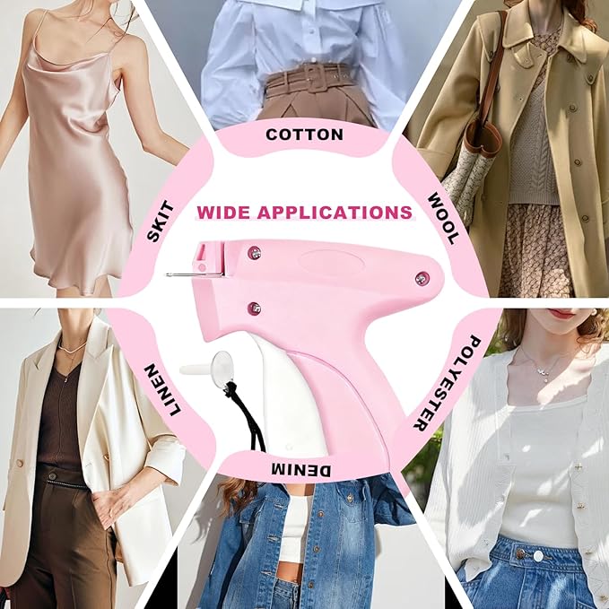 Stitch Gun for Clothes, Handheld Stitch Gun Quick Clothing Fixer, Sewing Kit Includes 6 Needle, 2000 White + 2000 Black Fasteners, Pink, Garment Repair Tool