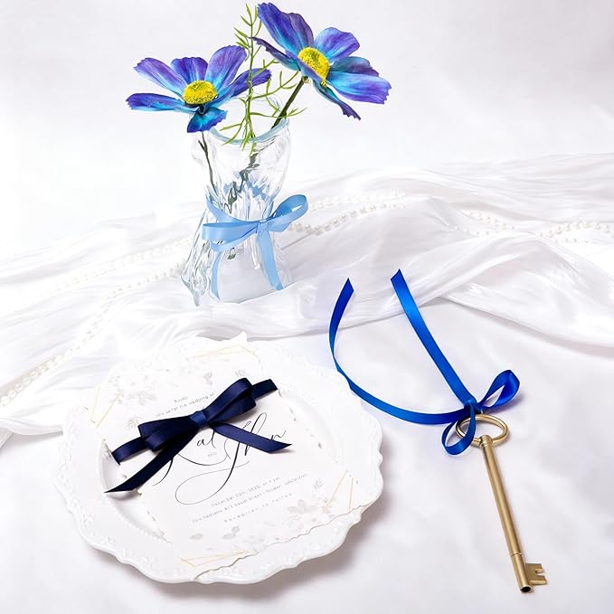 Blue Double Face Satin Ribbon 3/8 Inch x 45 Yards Baby Blue/Royal Blue/Navy Fabric Ribbon for Gift Wrapping, Flower Bouquets, Hair Bows Making, Wedding Decor, Invitation Cards (3 Rolls *15Yd)