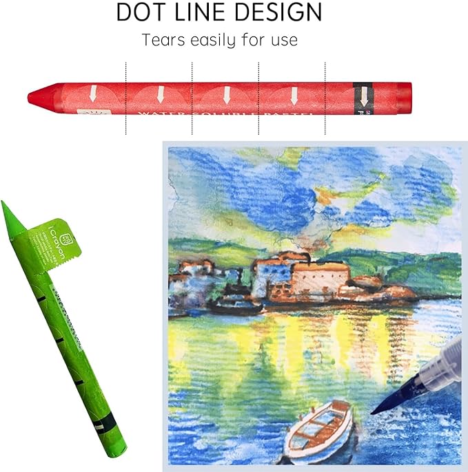 12 Colors Water Soluble Pastels, Watercolor Pastels Set for Beginners and Hobbyists, Includes Sharpener, Palette & Brush for Vibrant Art Creations (Classic)
