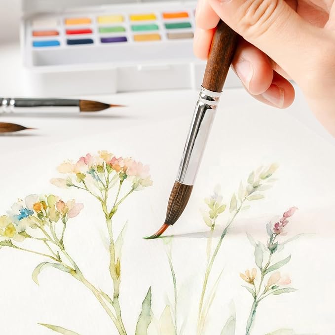 Watercolor Brushes Professional, Hageri 6Pcs Extended Needle Point Brushes for Fine Detailing Art, Synthetic Extra Long Pinhead Brush with Sable Body for Watercolor Acrylic Gouache Inks Painting