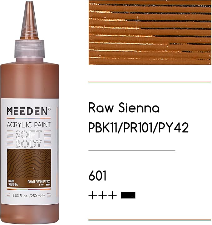 MEEDEN Raw Sienna Acrylic Paint: Matte Finish 250ml/8.45oz Soft Body Bulk Acrylic Colors in Ergonomic Bottle - Fluid Flow Art Paints for Artists Canvas Painting
