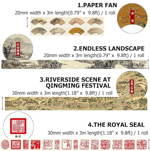 10 Rolls (Totally 98ft/30m) Vintage Washi Tape Set, Chinese Culture Style Masking Tape Nostalgic Style Decor Sticker for DIY Craft Scrapbooking Bullet Journal Planner Gift Wrapping