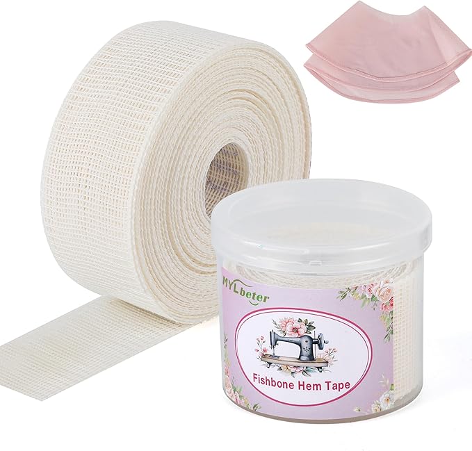 Fishbone Hem Tape for Sewing 2.5 Yards Edge Roller for Chiffon & Thin Fabrics Sewing Tool for Beginners and Enthusiasts Tailors Helper Sewing Supplies 3.5cm Width Frills Hem Sewing Guide