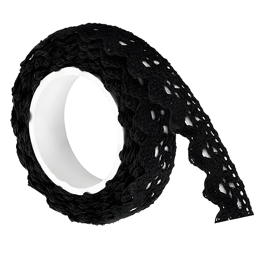 Black Self-Adhesive Lace Washi Tape – 2 Yards Cotton Fabric Ribbon Trim (1.5cm Width),Decorative Crochet Lace Sticky Tape for DIY Crafts,Scrapbooking,Card Making,Wedding Album & Embellishment Projects