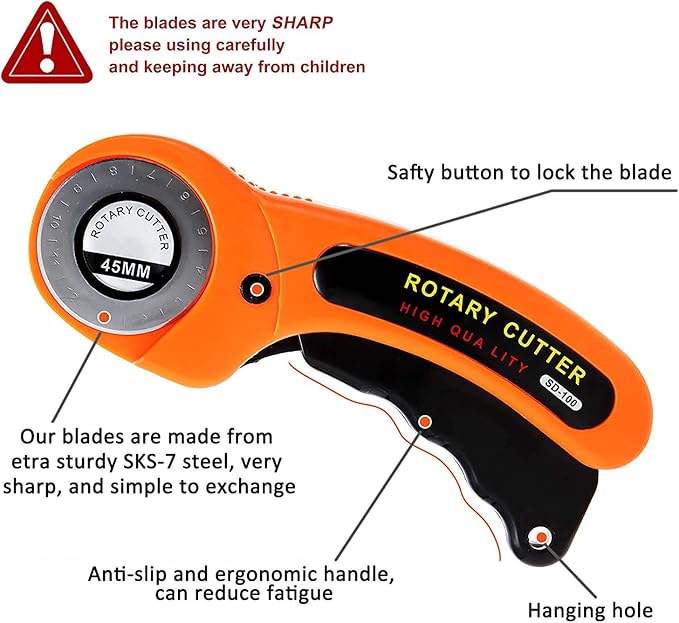Swiftrans 90 PCS Rotary Cutter Kit, 45mm Rotary Cutter Tool Kit with 5 Extra Blades, A4 Cutting Mat, Patchwork Ruler, Carving Knife, Storage Bag Ideal Craft Supplies Set for Fabric Sewing and Quilting