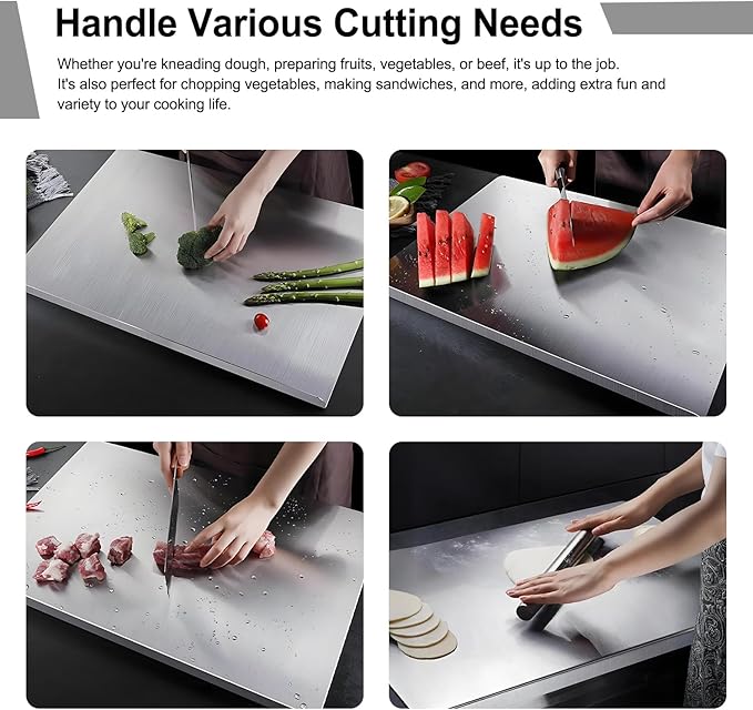 304 Stainless Steel Cutting Board – Stainless Steel Kitchen Chopping Boards Non-Slip, Dishwasher Safe – Ideal for Meat, Vegetables, Fruits, Bread & Baking – Commercial & Home Use (19.6 * 15.7in)