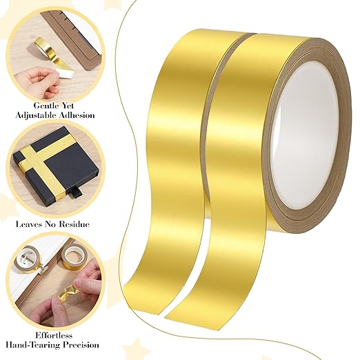 6rolls Washi Tape Gold, Gold Foil Tape Metallic, Adhesive Gold Tapes for Tv Frame, Gold Foil Washi Tapes for Wall Mirror Decor Crafts Christmas Gift Wrapping (10m/roll)
