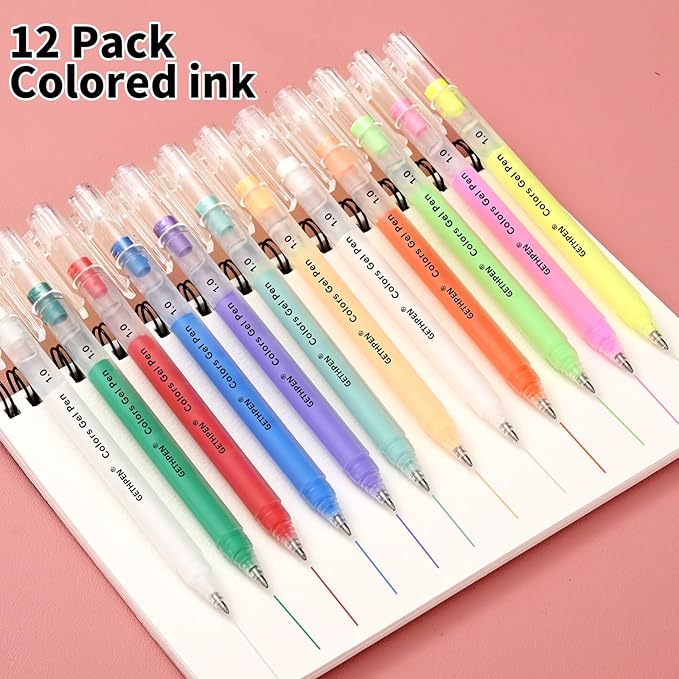 White Gel Pens 11-Colors Gel Pen Set for Black Paper Art, 1.0mm Extra Fine Tip Opaque Archival Ink Pens - 12 Pack Artists Gel Pens for coloring, Drawing, Sketching, Bullet Journaling, Card Making