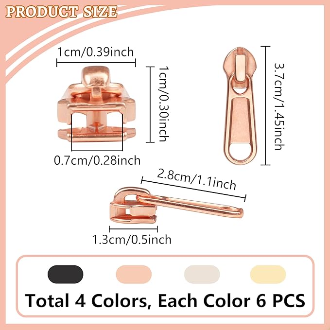 DOITEM 24Pcs Zipper Repair Kit Zippers Replacement 5# Zipper Pull Rescue Kit for Clothing Jackets Purses Luggage Backpacks (4 Colors)