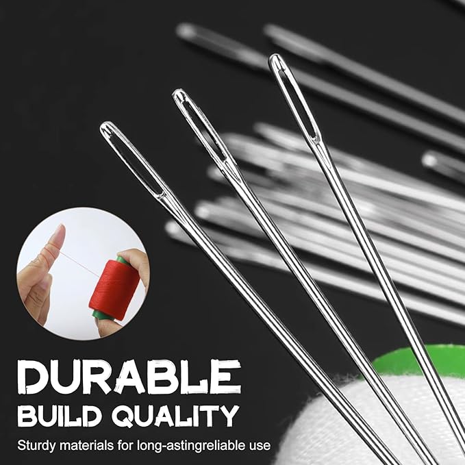 37PCS Big Eye Stainless Steel Sewing Needles Kit, 6 Sizes Hand Sewing Needle and Thread Set with Seam Ripper Threader Storage Box, Repairing Quilting Embroidery Crafts Supplies