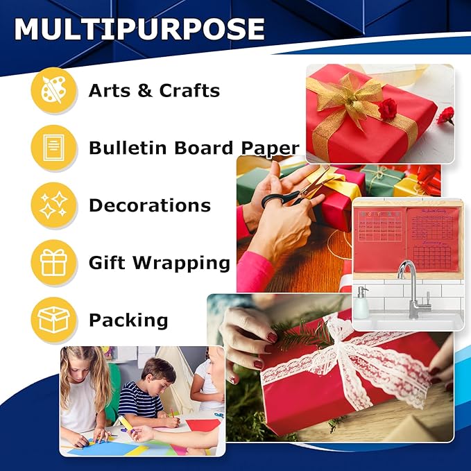 Vanhench Red Wrapping Paper Roll 17.5" x 760" (63') for Women Men Kids Girls, Solid Color Art Kraft Craft for Christmas, Wedding, Birthday, Mothers Day Gifts, Bouquet Flower Poster Bulletin Board