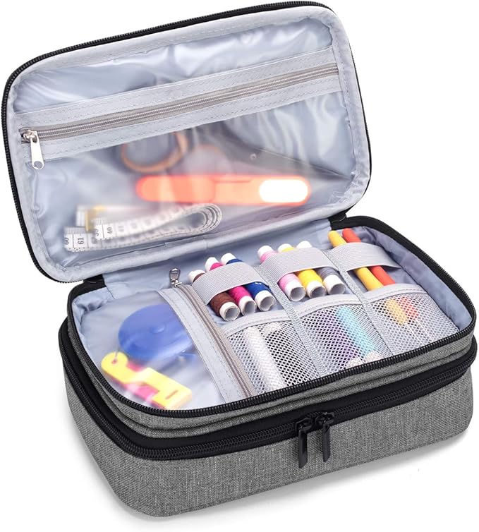 Luxja Sewing Accessories Organizer, Double-Layer Sewing Supplies Organizer for Needles, Scissors, Measuring Tape, Thread and Other Sewing Tools (NO Accessories Included), Gray