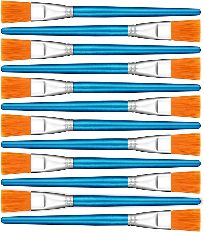 1 Inch Flat Paint Brushes for Acrylic Painting, 12 Pcs Acrylic Paint Brush Bulk, Arts Crafts Paintbrushes with Wooden Handle for Watercolor Oil Face Body Art Kids Adult Artist