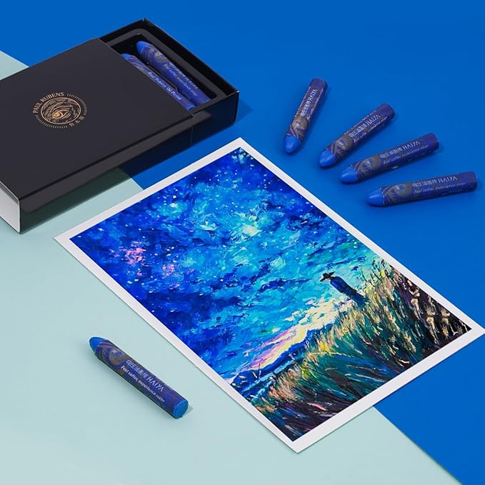 Paul Rubens Indian Blue Oil Pastels (8 Pack) - Ultra-Creamy & Blendable, Bullet Tip for Precision - Premium Art Supplies for Drawing, Sketching & Painting - Ideal for Artists, Students & Beginners