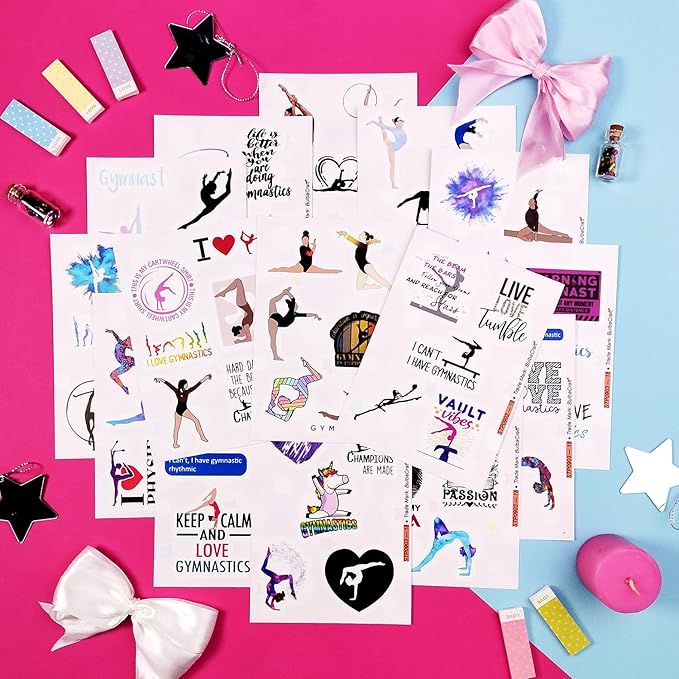 BulbaCraft 100Pcs Gymnastics Stickers, Water Bottles - Gymnastics Party Supplies, Gifts for Women & Men