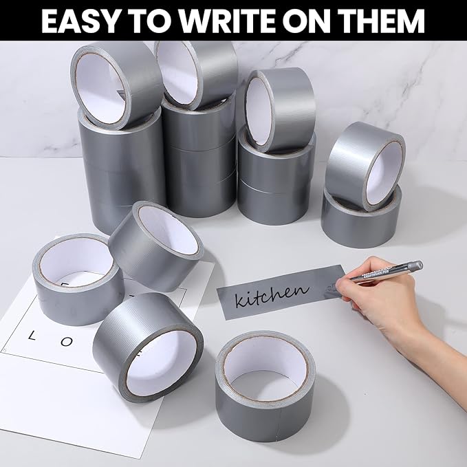 Fainne 24 Rolls Colored Duct Tape Bulk, Duct Tape Heavy Duty Waterproof, Multi Purposes, No Residue, Tear by Hand for Indoor Outdoor Use(Silver,10 Yards X 2 Inches)