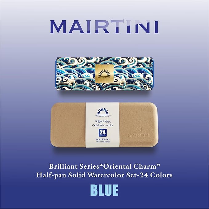 Mairtini Academy Grade Brilliant Series“Oriental Charm” Half-pan Solid Watercolor Paint 24 Colors Set with Blue Iron Case