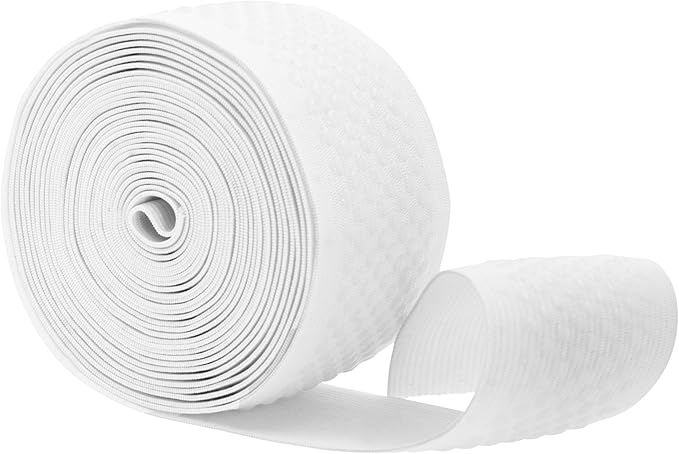 Mandala Crafts 2 Inch Elastic Silicone Gripper Tape for Clothing - 5 Yds Dotted Non Slip Elastic Band for Sewing - White Silicone Flat Fabric Stretchy Ribbon Straps