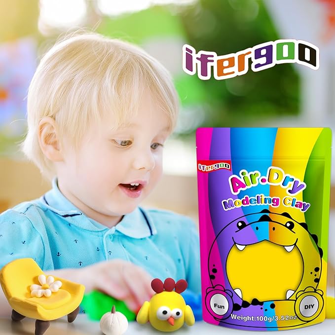 iFergoo Yellow Air Dry Clay, DIY Creative Modeling Clay for Kids, Super Light Magic Clay for Kids Age 3-12, Safe & Non-Toxic, Molding Clay for Sculpting, Great Gift for Boys & Girls