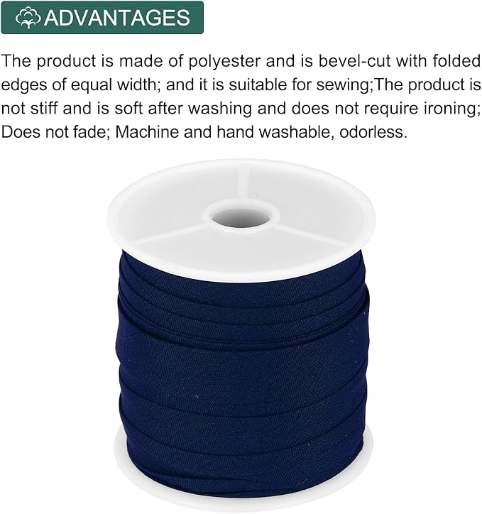 MECCANIXITY 1/2 Inch Single Fold Bias Tape Cotton Continuous Bulk Bias Tape for Sewing,Seaming Quilting Hemming Binding Crafts (Navy Blue 25 Yards)