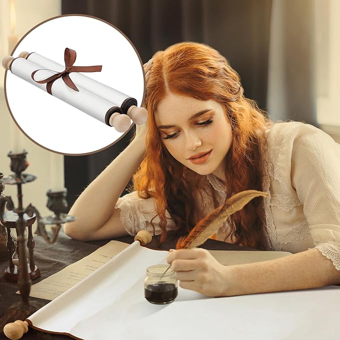 Epakh 1 Pcs Blank Scroll Paper with Wood Rods for Naughty or Nice List, Writing, Wedding Vows, Drawing, Cosplay Prop, Renaissance, Tabletop Role