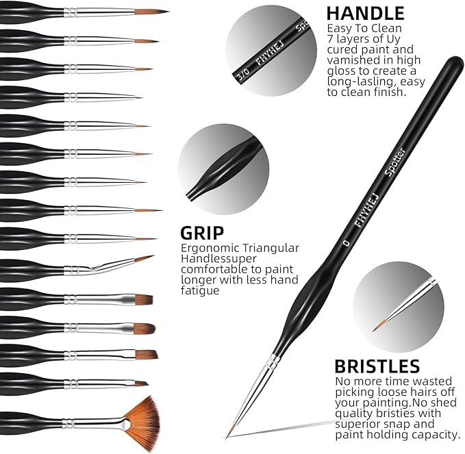 15PCS Detail Paint Brushes Set,Miniature Paint Brushes for Fine Detailing, Art Painting, Micro Detail Paint Brush for Acrylics,Oils, Watercolors,Paint by Number,Models,Face, Nail,Craft,Figurine