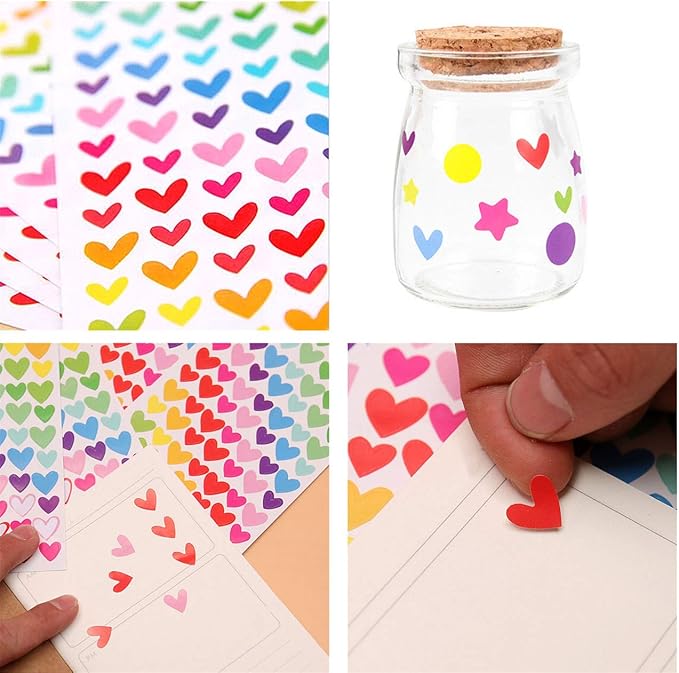 18 Sheets 1512 Pcs Colorful Heart Shape Self Adhesive Stickers, for Scrapbooking and Kid DIY Arts Crafts (Hearts, 18 Sheets)