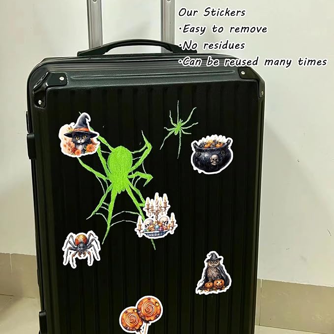 100 Pcs Black Cat and Witch Stickers, Horrible Pumpkin Stickers for Scrapbook, Junk Journal, Collages, Halloween Party Favors, Waterproof Vinyl Sticker for Laptop, Window, Water Bottles