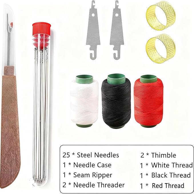 34Pcs Sewing Tools Set,Big Eye Steel Sewing Needles Kit,Stainless Steel Needles for Hand Sewing Supplies with Thread & Needle Threader,Heavy Duty Needle and Thread Sewing Kit for Beginners,Adults