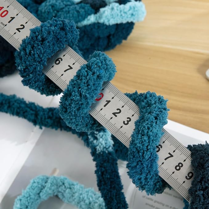 HOMBYS 8 Pack Giant Chunky Yarn for Crocheting/Hand Knitting, Super Bulky Large Soft Fluffy Tie Dye Plush Fuzzy Mixed Color Thick Chenille Yarn (Dark Blue, Blue)