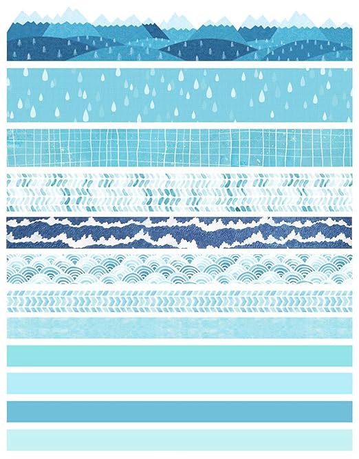 Washi Tape Set of 12 Rolls,Blue Sea Wave Decorative Washi Masking Tape Sets for Craft,Kids,Scrapbook,DIY,Gift Wrapping
