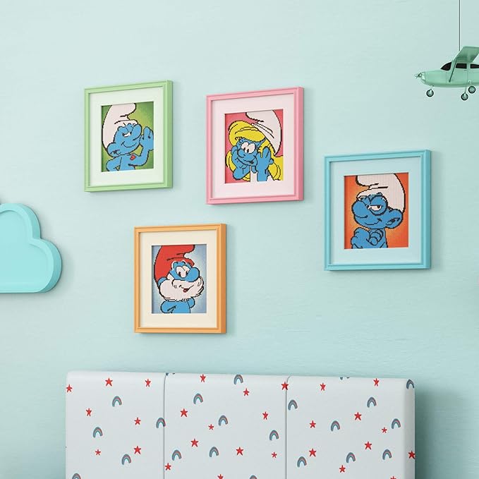 DIAMOND ART CLUB Smurfette Diamond Painting Kit, Fun DIY Crafts for Adults, Round Diamond Art Canvas, 9" x 9"