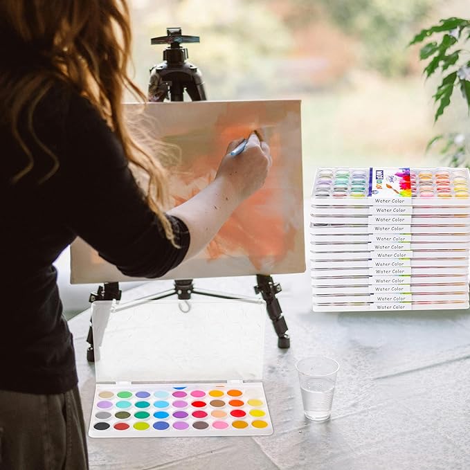 Nuanchu Christmas Gifts Bulk Watercolor Paint Washable Watercolor Paint Kits Palette and Brushes Portable Water Color Supplies for Adults, Beginners Artists Valentine Gift(20 Pack,36 Colors)