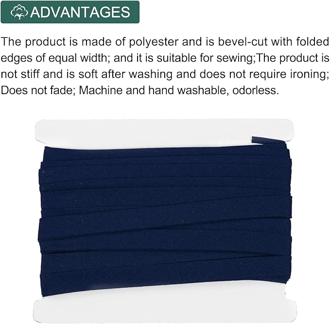 MECCANIXITY 2/5 Inch Double Fold Bias Tape Cotton Continuous Bulk Bias Tape for Sewing,Seaming Quilting Hemming Binding Crafts (Navy Blue 6 Yards)