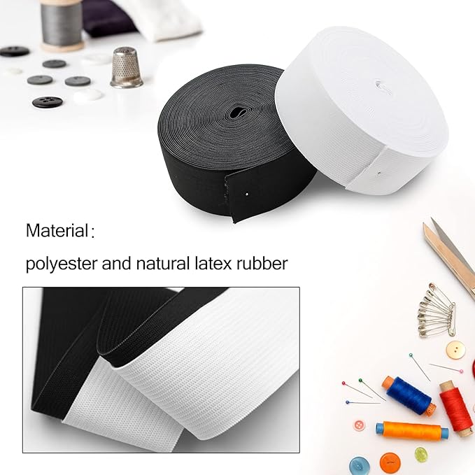 2 Inch Elastic Band for Sewing, Crafts, DIY, High Elasticity, (White 11Yards, Black 11 Yard)