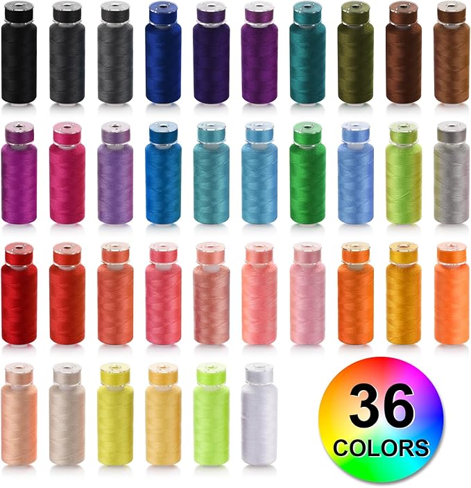 Eoehro 72pcs Sewing Thread Kit, 36 Colors, 400 Yards per Spool Polyester Thread, Prewound Bobbins, Sewing Machine Threads