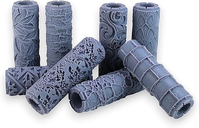 Ultimate Seamless Clay Texture Rollers 8-Set (4") - Seamless Set #01 - Embossing Pattern Rollers for Polymer & Ceramic Clay, Pottery & Crafts