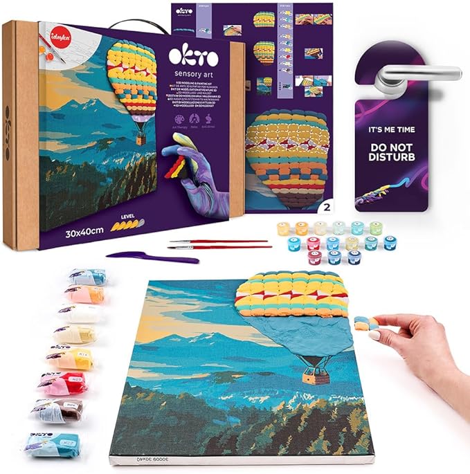 OKTO Art Kit A Cat in a Hot air Balloon Flight | Arts & Crafts DIY Painting with Modeling Claу | Claу Kit for Painting | Painting Kits for Adults for Home Decoration Claу for Adults
