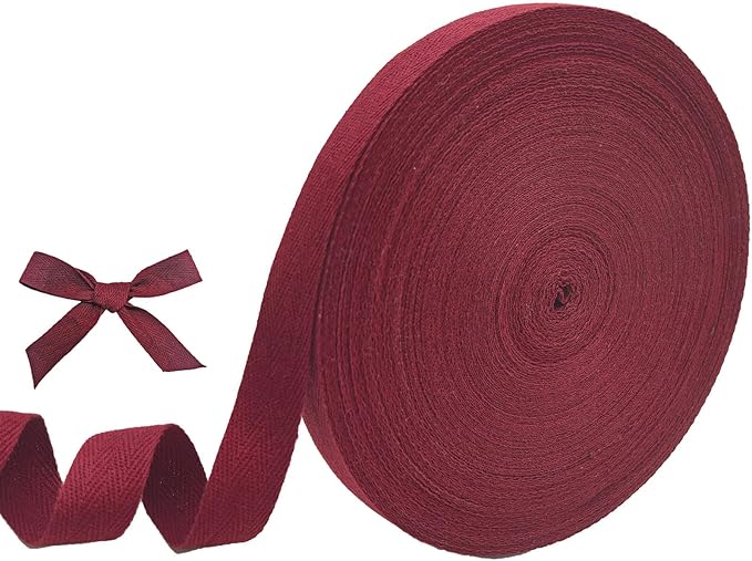 Wine Red Twill Tape 3/4 Inch Wide - 40 Yards Herringbone Cotton Webbing Bias Binding Tape for Sewing, Crafting, DIY Projects, Pet Collars, Gift Wrapping and Home Decoration
