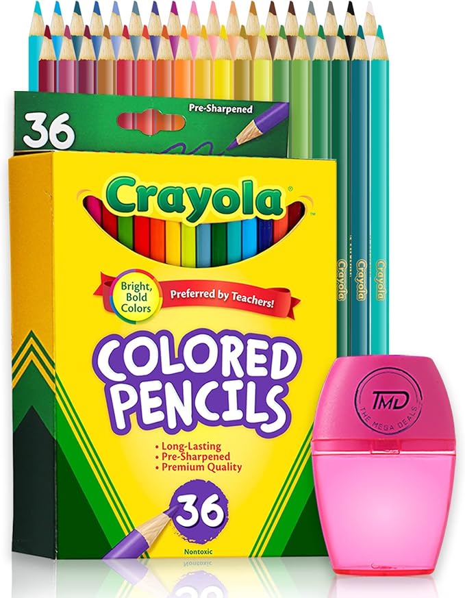 The Mega Deals Colored Pencils, 36 Assorted Colored Pencils for adult Coloring. Coloring Pencils with Sharpener for Home, School and Office (Gift Pack)