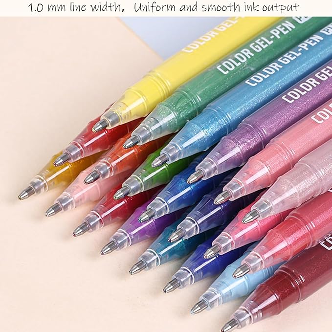 Glitter Gel Pens 72 Colors, 1.0mm Metallic Vibrant Sparkle Gel Pens for Adult Coloring, Drawing, Journaling, Art Supplies Colored Pen Set