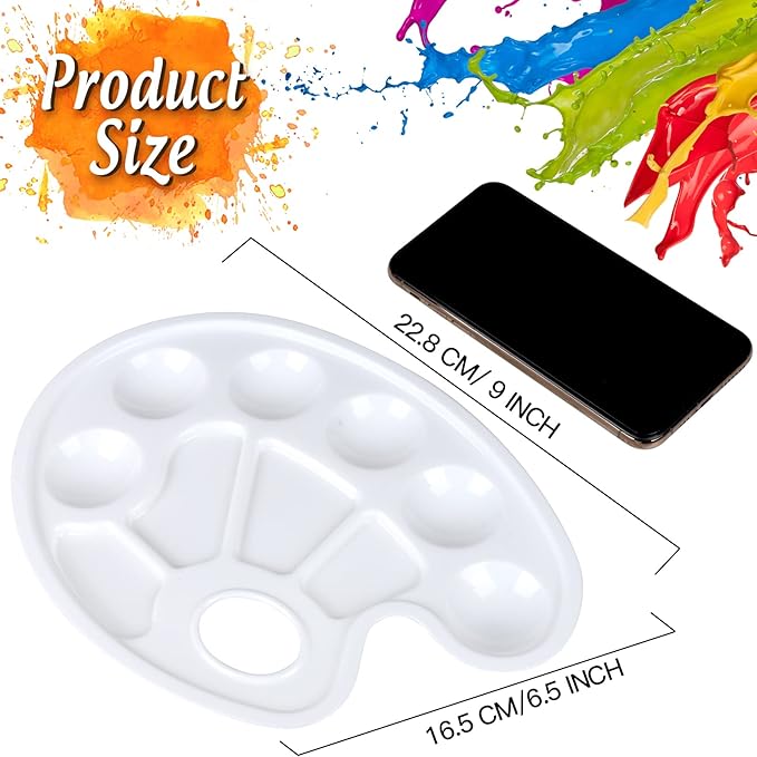 FANDAMEI Oval Paint Tray Palettes, 8 PCS Plastic White Paint Tray Palettes, Paint Palettes Paint Pallets with Thumb Hole for Adults & Kids, for Painting or DIY Craft Class, 9 x 6.7 Inch