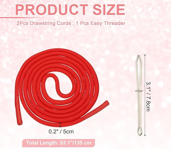 uxcell 2pcs 53inch Drawstring Cords Replacement Drawstring Hoodie String Sewing Tool with Easy Threader for Hoodie Sweatpants Jackets Pants Hats Coats Bags, Bright Red