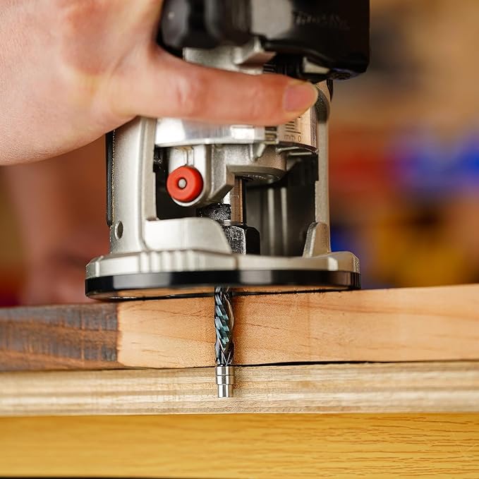 SpeTool Compression Flush Trim Router Bit 1/4 Shank, Up & Down Solid Carbide Pattern Template Router Bit 1-1/8 Inch Cutting Length with Bottom Bearing for Woodworking Trimming
