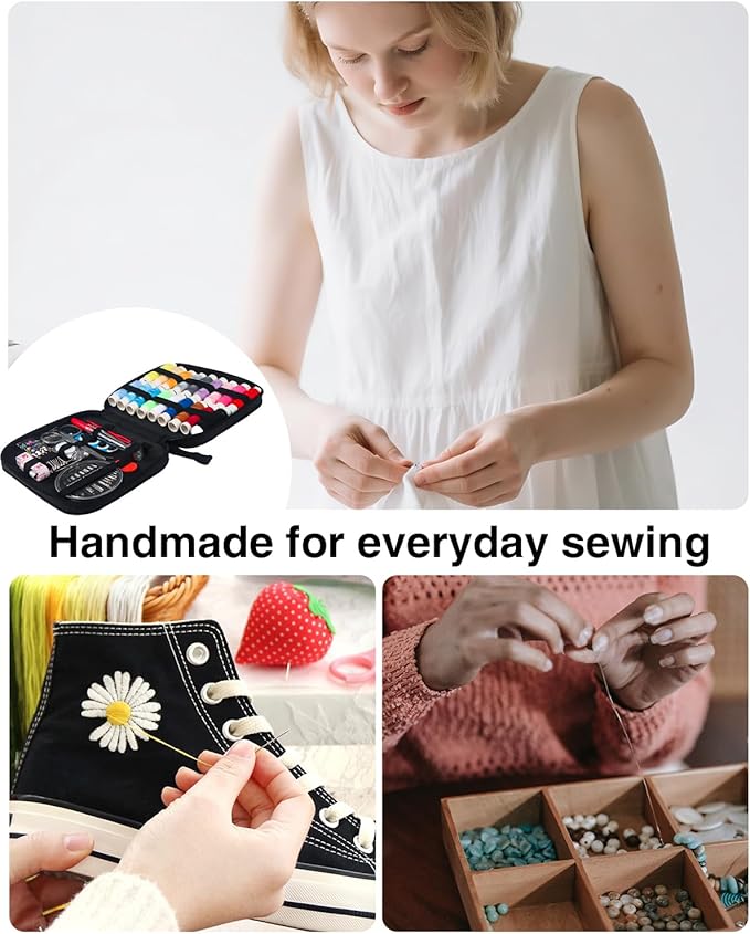 Travel Sewing Kit with Accessories for Kids, Adults, Beginners,Traveler, Portable Sewing Supplies Equipped with 18 Thread Rolls, Needles, Yarn, Thimble, Tape Measure, Scissors