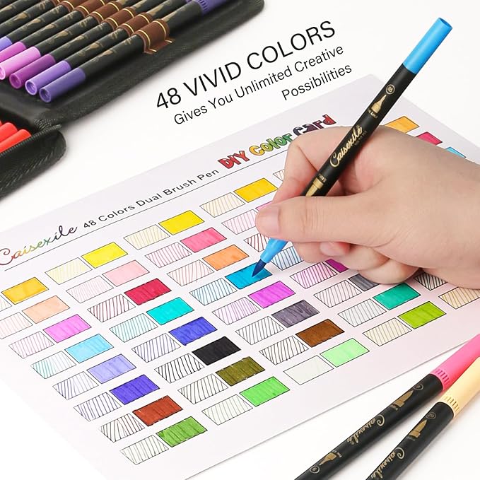 48 Color Duo Tip Pens Art Markers Set,96 Nibs Fine and Brush Tip for Adult Coloring Book Journaling Note Taking Lettering Calligraphy Drawing Pens Supplies