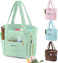 Corduroy Crochet Bag 11.5" Large Yarn Storage Tote with Grommets, Needle Holders – Knitting Bag Organizer for Crochet Hooks, Accessories, Tools & Projects –Gift for Knitters & Crafters